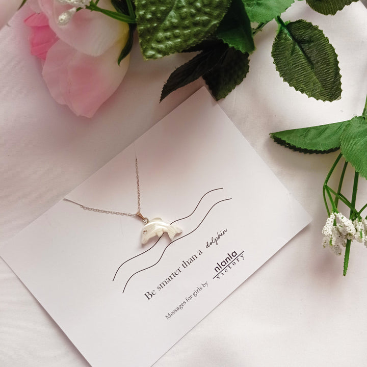 Dolphin necklace on 18 inch Sterling Silver Chain, Be Smarter Than A Dolphin Message, Personalised Gift, Affirmation Necklace, Affirmation Gift, Unique Gift Idea | by nlanlaVictory